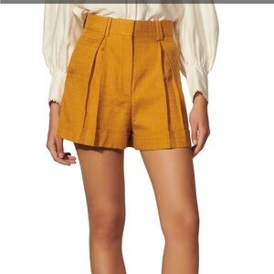 SANDRO Paris Aron pleated viscose cotton high waisted short 40 EU Golden Orange